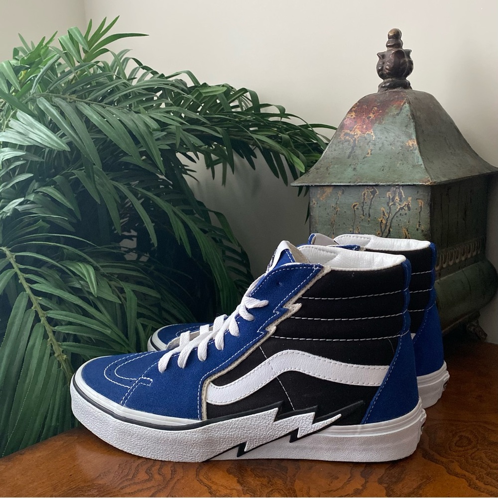 Vans High-Top Sneakers in Blue, Black & White with Lightning Detail